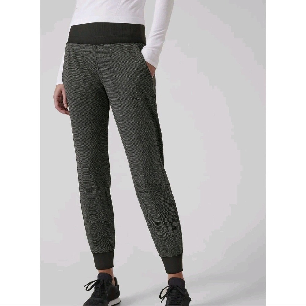 ATHLETA‎ Venice Textured Joggers Pants Wavy Dash Black MEDIUM Pockets Athleisure
